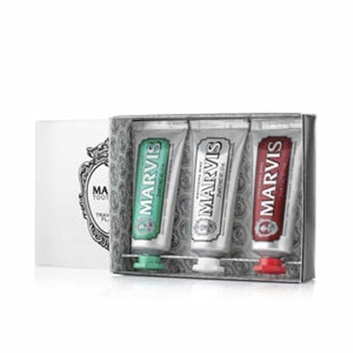 Image of Marvis Toothpaste 3 Flavour Collection, 25 ml (Pack of 3) Includes Classic Mint, Whitening Mint and Cinnamon Flavour, Travel Size Toothpaste Gift Set