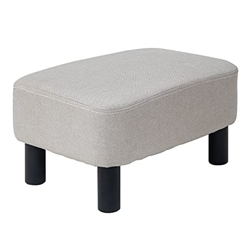 Image of IBUYKE 16.54" Small Footstool Linen Fabric Pouf Ottoman Footrest Modern Home Living Room Bedroom Rectangular Stool, with Padded Seat Pine Wood Legs, Linen RF-BD213-C