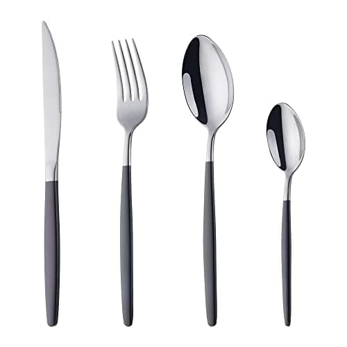 Image of BISDARUN Stainless Steel Cutlery Set of 1 with Black Coloured Handles 4-Piece Titanium Plated Flatware Service for 1, Silverware Dinner Fork Spoon Set