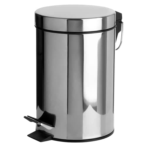 Image of Crystals Small Pedal Bin with Lid-3 Litre Bathroom Bin for Rubbish and Waste-Stainless Steel Toilet Bin with Removable Inner Plastic Bucket-Ideal Size for Bedroom Bathroom Toilet Waste (Silver)
