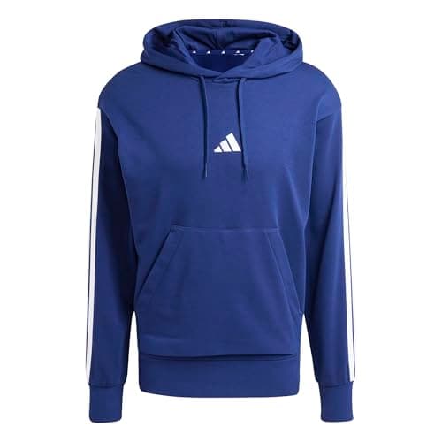 Image of adidas Men's Essential Three Stripes French Terry Hoodie Sweatshirt, dark blue/white, L