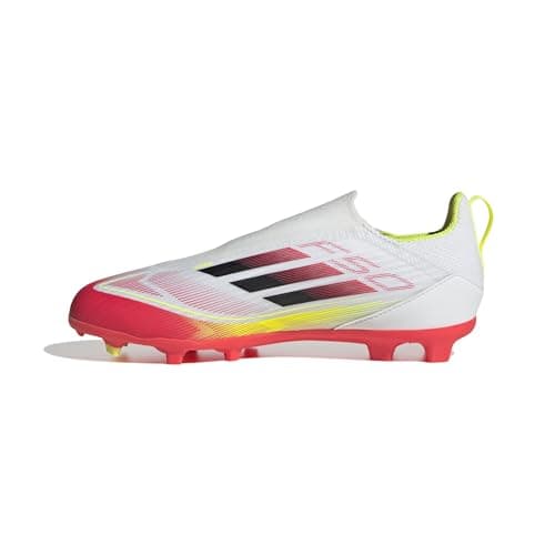 Image of adidas Unisex Kids F50 League Laceless Football Boots FG/MG Kids, Cloud White/Core Black/Solar Yellow, 10 UK Child