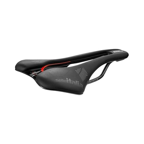 Image of Selle Italia SLR Boost KC TM Superflow - Bicycle Saddle with Classic SLR Design, Gel Comfort & Superflow Hole, Chrome Manganese Frame - Size L3, Black/Red