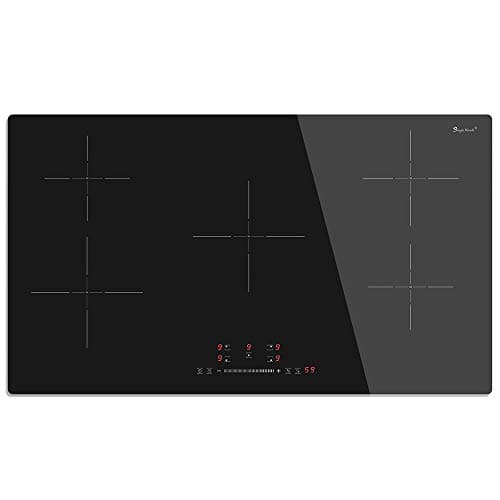 Image of Induction Hob 5 Zone, Built-in Electric Cooktop 9300W 90CM 5 Ring Hob with Touch Controls, Crystal Glass Panel 220~240V