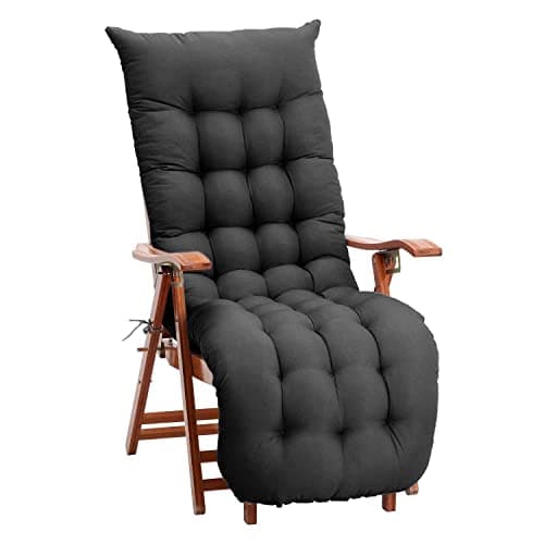 Image of DKIEI Sun Lounger Cushion Replacement, Thick Garden Recliner Chair Cushion with Anti-slip Hood & Straps, Sunbed Cushions for Indoor Outdoor Garden Patio Yard Beach(Only Cushion), Black, 160x50x8cm