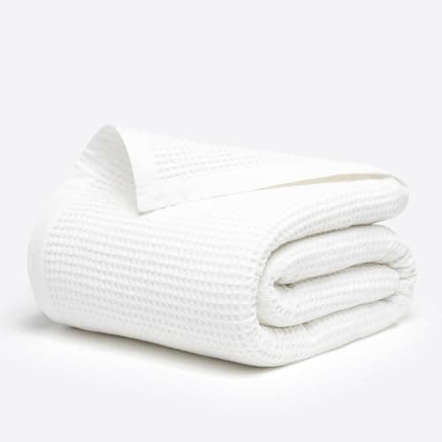 Image of Salt Earth GOTS Certified 100% Organic Cotton Throw Blanket, 90" X 90" Waffle Blankets & Throws for Bed, Throw Blanket for Couch, Modern & Cozy Blanket, All Seasons, Comfy & Soft Blanket (Snow White)