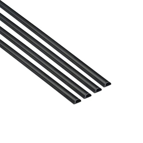 Image of D-Line Micro Cable Trunking 4-Pack, Half Round Cable Cover, Paintable, Self-Adhesive Wire Cover, Speaker Wire Hider, Cable Management - 4x 16mm (W) x 8mm (H) x 1-meter Lengths (4-Meter) - Black