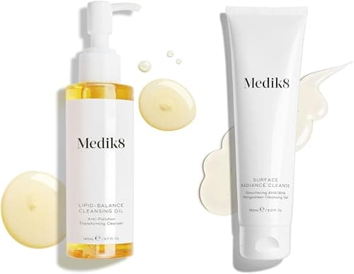 Image of Medik8 Lipid-Balance Cleansing Oil (140ml) & Surface Radiance Cleanse (150ml) - Makeup Dissolving Transforming Cleanser & Resurfacing AHA/BHA Mangosteen Cleansing Gel