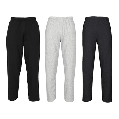 Image of Fruit of the Loom Pack of 3 Classic Open Hem Jog Pants Jogging Bottoms Training Trousers Men + Free Web-Textilien24 Fabric Bag - S M L XL XXL 3XL - Various Colour Sets, Black + Heather Grey + Dark