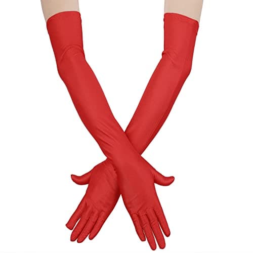 Image of Yolev Women's Long Satin Finger Gloves - Opera Bridal Dance Gloves in Red, Stretchy, Adult Size, Total Length 20.47 In