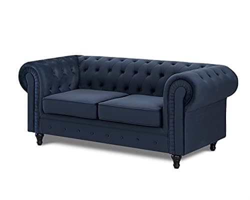 Image of Home Detail Velvet Fabric 2 or 3 Seat Sofa Modern Chesterfield Upholstered Settee Set (2 Seat Sofa Only, Midnight Blue)