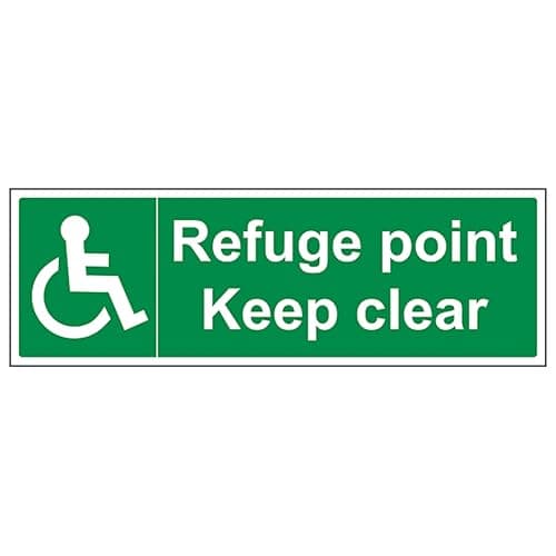 Image of V Safety Refuge Point Keep Clear - Landscape 300 x 100 mm - 2mm Rigid Plastic Safety Sign