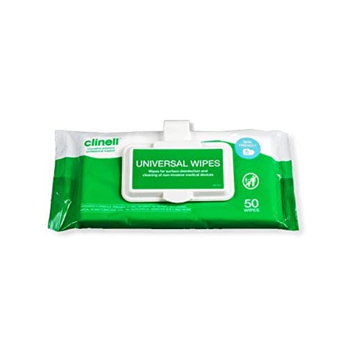Image of Clinell Universal Cleaning and Surface Disinfection- Multi Purpose - Kills 99.99% of Germs, Effective from 30 Seconds - 1 x Clip Pack of 50 Wipes