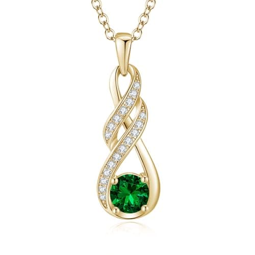 Image of LOCIBLO May Birthstone Necklaces for Women 925 Sterling Silver Infinity Pendant 18K Gold Plated Green Created Emerald Necklace Jewellery for Her, 16"+2"