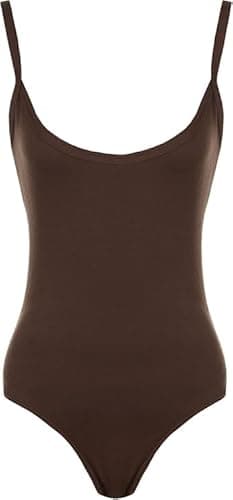 Image of ANZEE Women’s Strappy Sleeveless Gymnastic Camisole Bodysuit Leotard - Cotton Stretch Gymwear for Ballet, Dance, Yoga & Training (DARK BROWN, S)