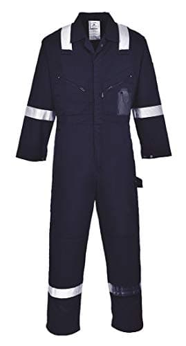 Image of Portwest C814 Iona Lightweight Reflective Cotton Coverall with Pockets - Safety Boiler Suit Workwear Overalls, Navy, XXL