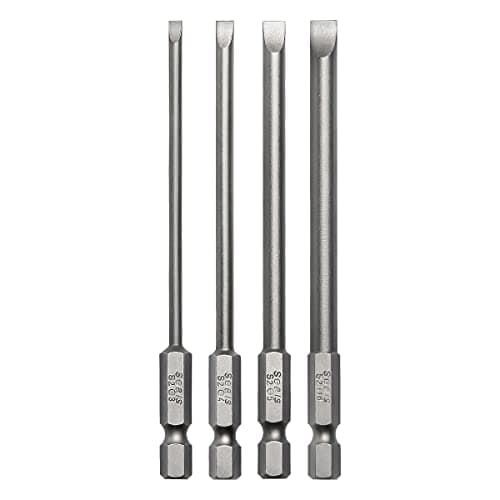 Image of 4 Pcs Flat Head Screwdriver Bit Set Slotted Screwdrivers Bits Magnetic 3mm 4mm 5mm 6mm 1/4 Inch Hex Shank 100mm Long