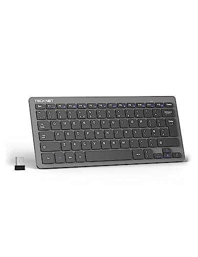 Image of TECKNET 2.4G Wireless Keyboard, Small Keyboards with Media Hotkeys, Ultra Slim Compact Wireless Keyboard, 12-Month Battery Life, Compatible with PC, Desktop, Laptop, Smart TV - Grey