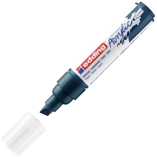 Image of edding 5000 acrylic marker broad - dark-blue - 1 waterproof acrylic paint marker - chisel tip 5-10 mm - acrylic paint pens for drawing on canvas, art paper and wood - acrylic markers for pebbles