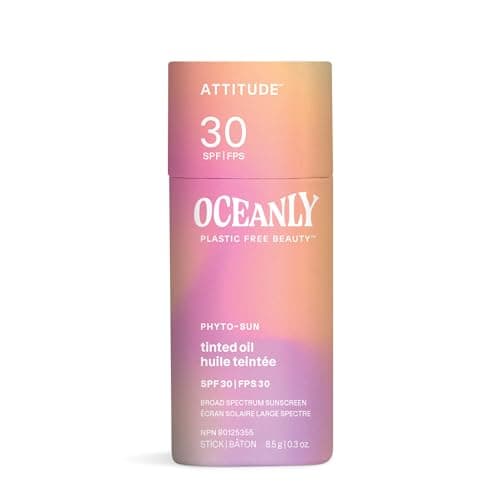 Image of ATTITUDE Oceanly Tinted Oil Stick with SPF 30, EWG Verified, Plastic-Free, Broad Spectrum UVA/UVB Protection with Zinc Oxide, Universal Tint, Unscented, 8.5 grams