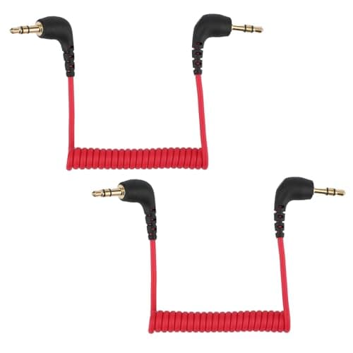 Image of BTFO 2pcs 3.5mm Microphone Cable, Camera Audio Cable 3.5mm TRS Coiled Dual Patch Cable Audio Mic Cord Compatible with DJI Mic 2 & Rode Microphone Wireless Pro (Red)
