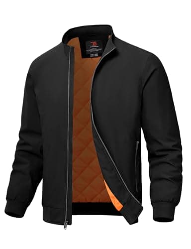 Image of Rdruko Men's Quilted Bomber Jackets Casual Winter Windbreakers Jacket for Men Fall Padded Full Zip Windproof Work Coats Black M
