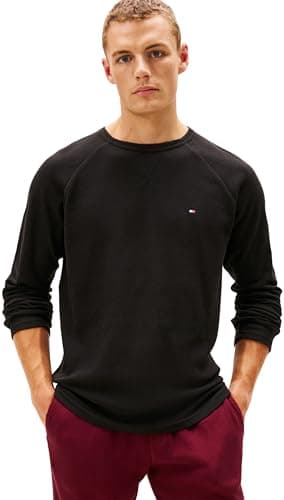 Image of Tommy Hilfiger Men’s Waffle Long Sleeve Top with Round Neck, Black (Black), XXL