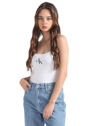 Image of Calvin Klein Women’s Monologo Slim Fit Strappy Tank Top, White (Bright White), XXL