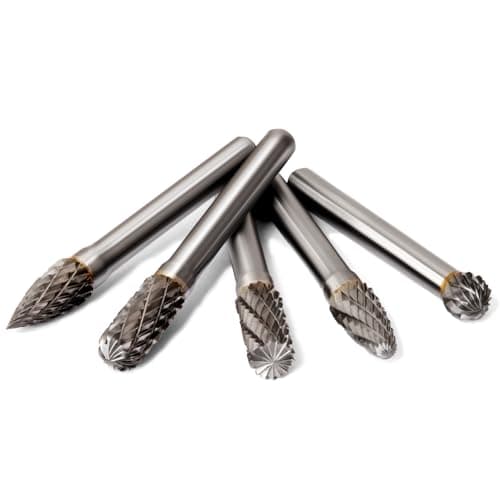 Image of Josaton Tungsten Carbide Rotary Burr Set, 5Pcs Double Cut Die Grinder Bits 6mm Shank, Rotary Point Burr Wood Grinding Drill Bit for DIY Woodworking Metal Polishing Engraving Drilling