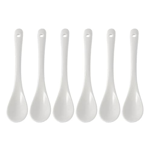 Image of Pingansoon Set of 6 Premium White Porcelain Coffee Spoons for Espresso, Tea, Sauces, and Desserts
