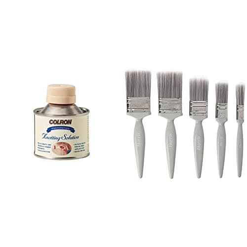 Image of Ronseal CKS125 125ml Colron Knotting Solution and Harris Essentials Walls & Ceilings Paint Brush Set | Pack of 5 | 0.5", 1", 1.5", 2"