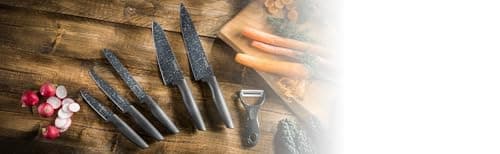 Image of Tower 6-Piece Knife Set, Stone-Coated with Non Stick Coated Stainless Steel Blades, Grey, T81522G