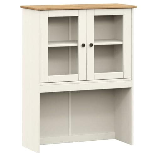 Image of vidaXL VIGO Welsh Dresser Top – White Pine Wood, Shelving with Glass Doors, Sideboard Top, Highboard Shelf, Easy Clean, Kitchen Storage