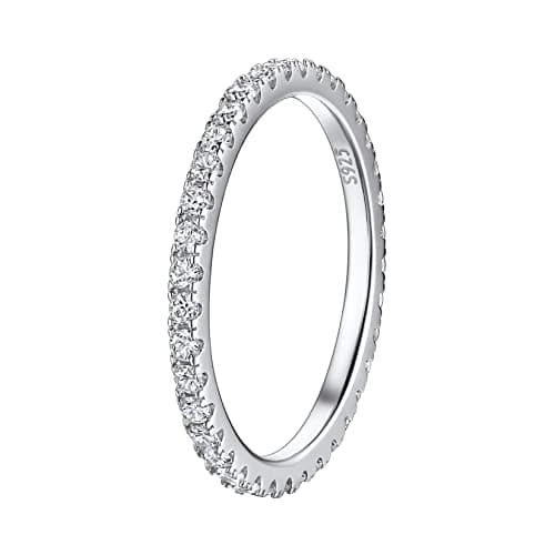 Image of Suplight Silver Rings for Women 1.6mm CZ Cubic Zirconia Simulated Diamond Stackable Full Eternity Ring Hypoallergenic Delicate Thin Comfort Fit Engagement Wedding Band for Women Girls Size 4