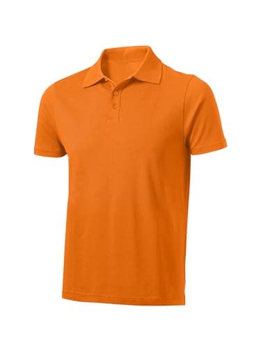 Image of Love My Fashions Mens Polo Shirts Short Sleeve & Knitted Collar, Regular Fit, Casual Plain Cotton T-Shirts for Adults Orange