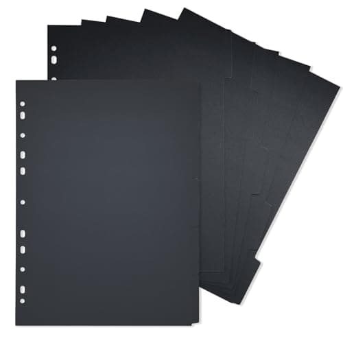 Image of DY.2ten A4 Binder Dividers 11-Holes, 1/5 Cut Tabs, Black Paper Dividers with 5 Tabs for School Office Home, 2 Sets, 10 Paper Index Dividers