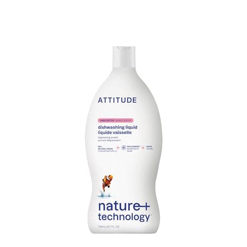 Image of ATTITUDE Washing Up Liquid, EWG Verified, Plant-Based & Vegan Dish Soap, Naturally Derived, Unscented, 700 mL