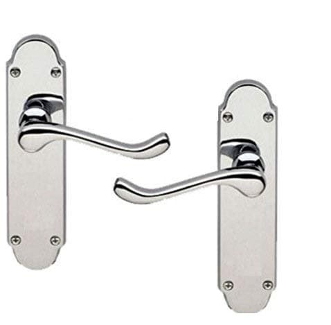 Image of Golden Grace Victorian Scroll Premium Door Handles on Shaped Backplate Lever Latch in Polished Chrome Finish, Epsom Design, 1 Pair