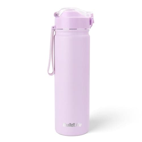 Image of BuildLife 720ML Insulated Water Bottle with Straw,Leak Proof Double Walled Stainless Steel Metal Sports Water Bottles, BPA Free,Dishwasher Safe,Drinking Bottle for Travel,School,Gym (Purple)