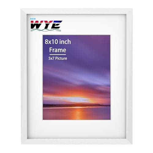 Image of 8x10 Picture Frames, Solid Wood 10x8 inch Photo Frame with 4.5x6.5 inch Mount and Stand, Plexiglass, Tabletop or Wallmount, White