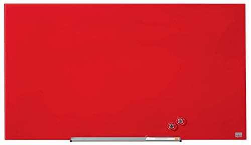 Image of Nobo Glass Magnetic Whiteboard with Removable Pen Tray, 1000 x 560 mm, InvisaMount Mounting System, Impression Pro, Red, 1905184