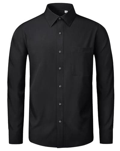 Image of J.VER Mens Dress Shirts Long Sleeve 4-Way Stretch Wrinkle Free Business Casual Wedding Work Regular Fit Button Down Fashion Shirt with Pocket Black L