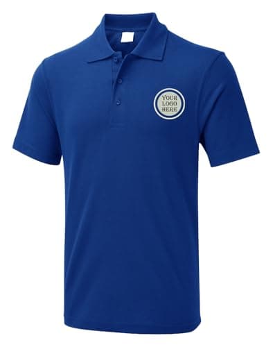 Image of Personalised Embroidered Unisex Workwear Polo T Shirt, Free Left Chest Text and Your Customized Logo Polo T Shirt, Personalized Custom Logo T Shirt, 50% Polyster and 50% Cotton T Shirt Royal