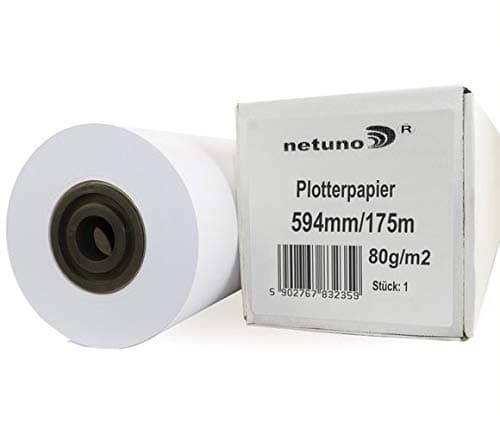 Image of Netuno 1x White Plotter Paper roll 594 mm x 175 m 80gsm 3" core CAD Bond Rolls Universal Bond Paper for Inkjet Printers photocopiers Photography CAD Print Design Plans Projects maps Engineering