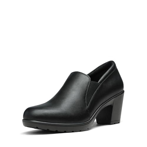 Image of DREAM PAIRS Womens Mid Block Heels Ladies Sandals Slip-on Smart Work Office Dress Court Shoes DPU214-W,Size 6W,Black,DPU214-W