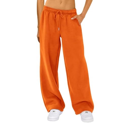 Image of LYSINK Women’s Wide Leg Sweatpants Fleece Solid High Waisted Baggy Pants Casual Y2K Drawstring with Pockets Joggers Trousers (Ba Orange, S)