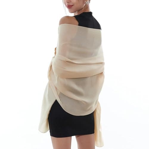 Image of RIIQIICHY Silky Beige Pashmina Shawls and Wraps for Women Wedding Ladies Lightweight Scarf