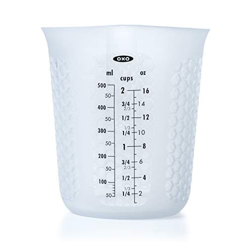 Image of Oxo 11161000MLNYKEU Good Grips 2 Squeeze & Pour Silicone Measuring Cup with Stay-Cool Pattern 500ml in white, Plastic