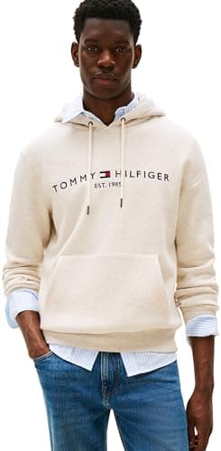 Image of Tommy Hilfiger Men’s Tommy Logo Hoodie, Beige (Heathered Oatmilk), L