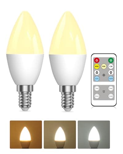 Image of Lustaled 4W Remote Control Light Bulb, E14 LED Candle Bulbs Small Screw in Dimmable, SES 40W Equivalent 3 Colors & Timer 3000K/4000K/6000K Warm to Cool Energy Saving Bulb for Lamps, 2-Pack